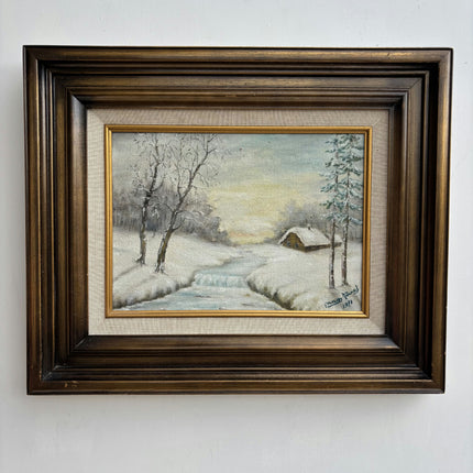 Traditional Winter Landscape Oil Painting "Snowy Cottage" Original Art Holland Art Shop