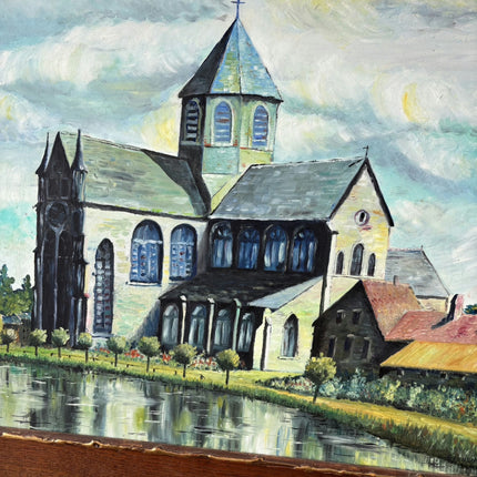 Ca. 1910 Cityscape Oil Painting "Riverside Church" Elegant Artwork Holland Art Shop