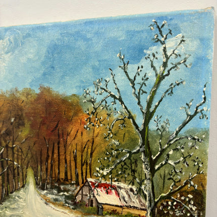 Traditional Winter Landscape Oil Painting "Snowy Cabin" Vintage Small Art Holland Art Shop