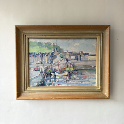 Elegant Harbor Scene Oil Painting "Framed Painting" Vintage Artwork Holland Art Shop