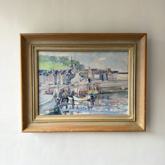 Elegant Harbor Scene Oil Painting "Framed Painting" Vintage Artwork Holland Art Shop