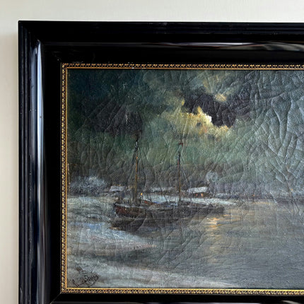 Romain Steppe Elegant Harbor Scene Oil Painting "Sailboat Moon" Rustic Artwork Holland Art Shop