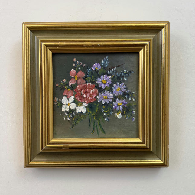 Rustic Floral Still Life Oil Painting "Flower Bouquet" Elegant Small Art Holland Art Shop