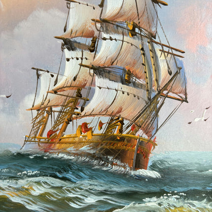 Elegant Seascape Oil Painting "Sailing Ship" Original Small Art Holland Art Shop
