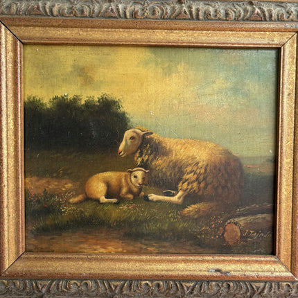 19th Century Antique Animals Oil Painting "Grazing Sheep" Artwork Holland Art Shop