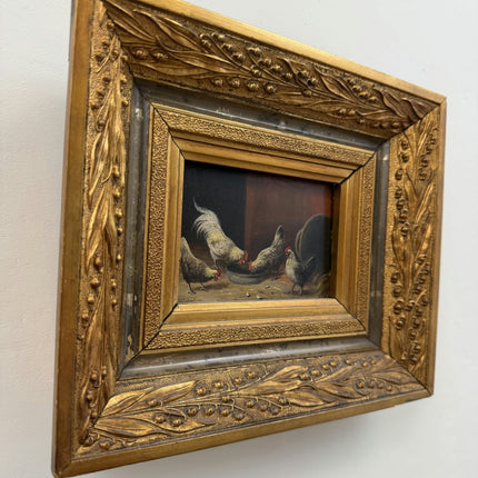 19th Century Antique Animals Oil Painting "Golden Frame" Small Art Holland Art Shop