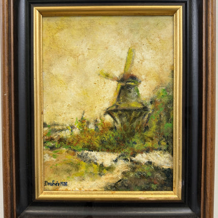 Rustic Landscape Oil Painting "Windmill Tower" Authentic Small Art Holland Art Shop