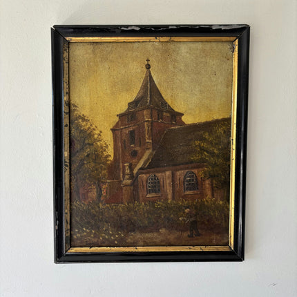 1933 Church Interior Oil Painting "Church Steeple" Belgium Art Holland Art Shop