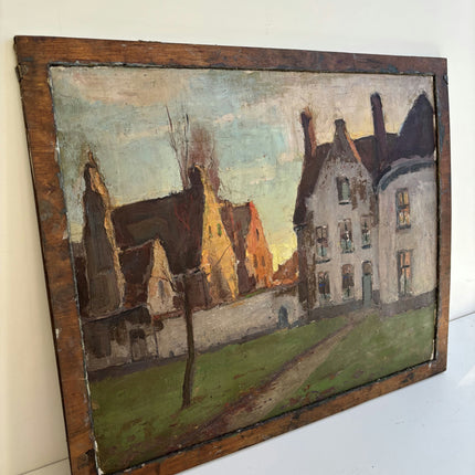Detailed Cityscape Oil Painting "Row Houses" Refined Art Holland Art Shop