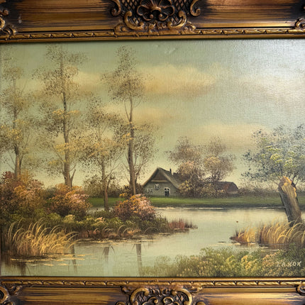 Vintage Landscape Oil Painting "Ornate Frame" Traditional Artwork Holland Art Shop