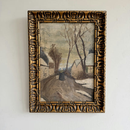 Expressive Winter Landscape Oil Painting "Gilded Frame" Rustic Small Art Holland Art Shop