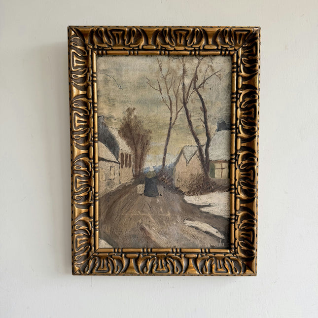 Expressive Winter Landscape Oil Painting "Gilded Frame" Rustic Small Art Holland Art Shop