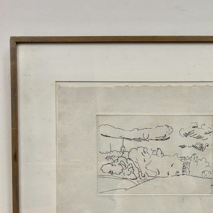 Original Landscape Etching "Framed Print" Rustic Art Holland Art Shop