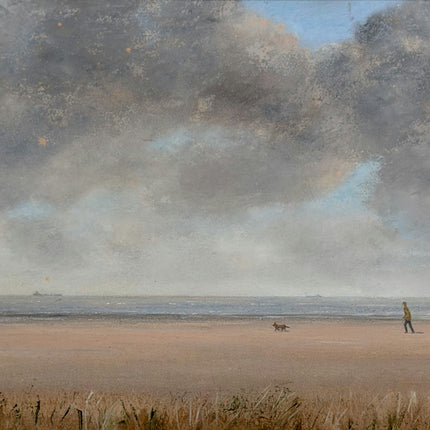Detailed Seascape Oil Painting "Walking Figure" Original Artwork Holland Art Shop