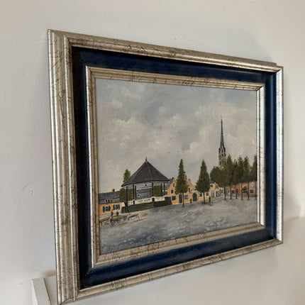 Intriguing Oil Painting Cityscape "Church Steeple" Striking Eindhoven Artwork