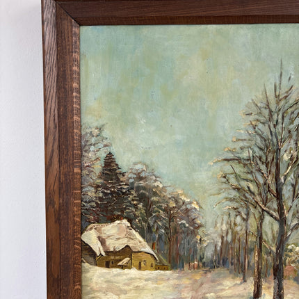 Classic Oil Painting Winter Landscape "Snowy Cabin" Handcrafted Medium Artwork