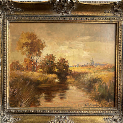 Vintage Landscape Oil Painting "Gilded Frame" Rustic Artwork Holland Art Shop