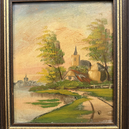 Timeless Scenery Oil Painting "Village Church" Vintage Small Artwork Holland Art Shop