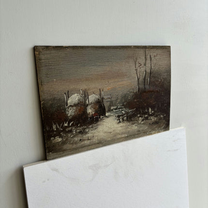 19th Century Antique Winter Landscape Oil Painting "Hay Carts" Small Artwork Holland Art Shop