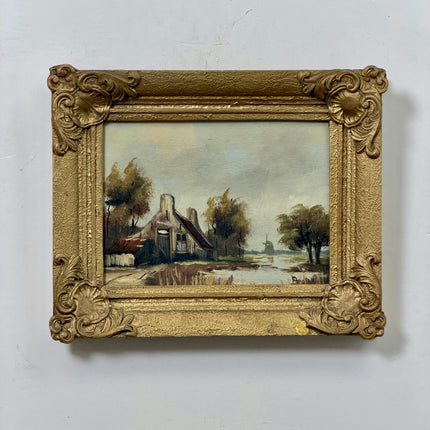 Original Farm Oil Painting "Thatched Cottage" Handcrafted Small Artwork Holland Art Shop