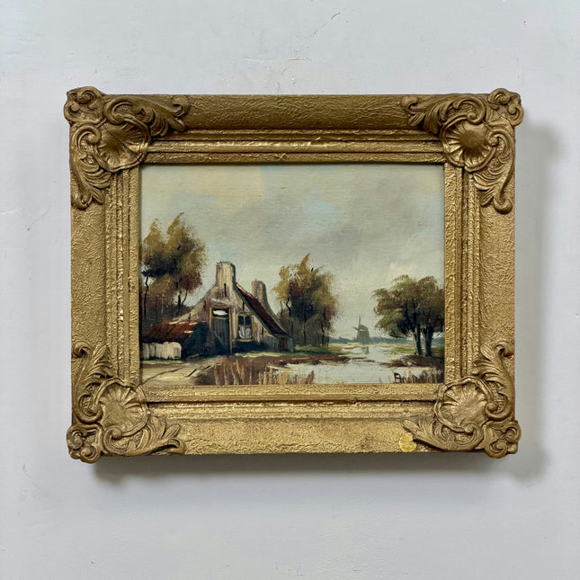 Original Farm Oil Painting "Thatched Cottage" Handcrafted Small Artwork Holland Art Shop