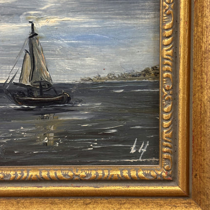 Detailed Seascape Oil Painting "Sailing Boat" Handcrafted Small Art Holland Art Shop