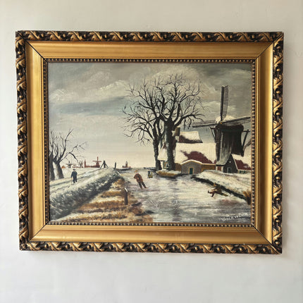 Handcrafted Winter Landscape Oil Painting "Snowy Windmill" Refined Art Holland Art Shop