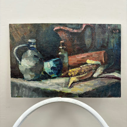 Traditional Still Life Oil Painting "Silver Pitcher" Vintage Small Artwork Holland Art Shop
