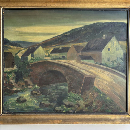 1936 Landscape Oil Painting "Arched Bridge" Artwork Holland Art Shop