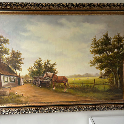 Timeless Landscape Oil Painting "Farm Horse" Original Large Art Holland Art Shop