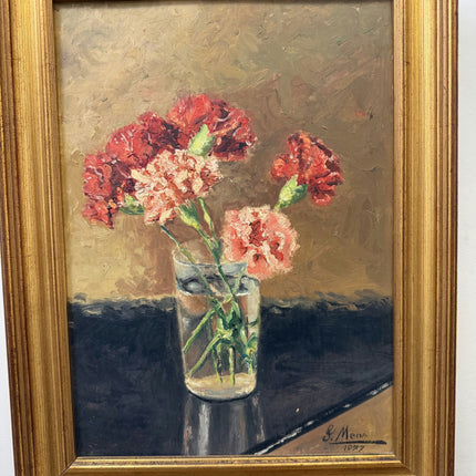 Timeless Floral Still Life Oil Painting "Carnation Vase" Rustic Small Art Holland Art Shop