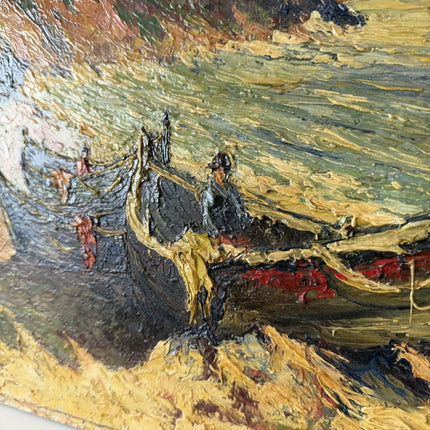 Traditional Harbor Scene Oil Painting "Beached Boats" Rustic Artwork Holland Art Shop
