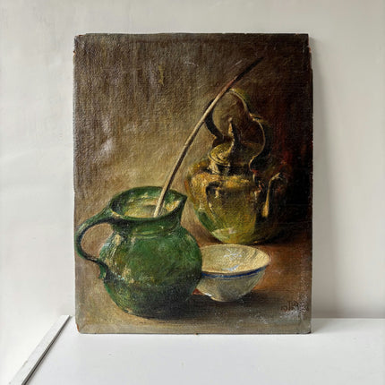 19th Century Antique Interior Oil Painting "Green Teapot" Art Holland Art Shop