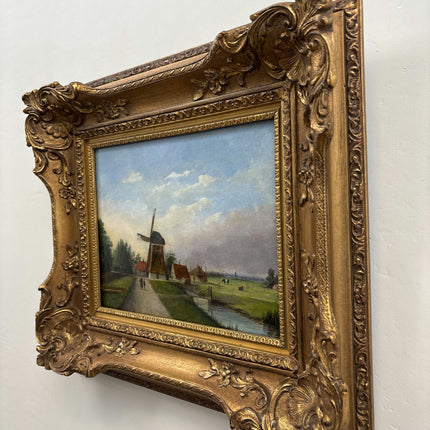 19th Century Antique Landscape Oil Painting "Gilded Frame" Dutch Artwork Holland Art Shop