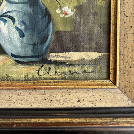 Vintage Floral Still Life Oil Painting "Blue Vase" Original Small Art Holland Art Shop