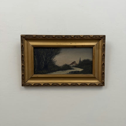Vintage Landscape Oil Painting "Gilded Frame" Handcrafted Small Artwork Holland Art Shop