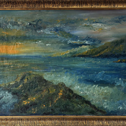 Vintage Oil Painting Seascape "Rocky Shoreline" Intriguing Medium Artwork