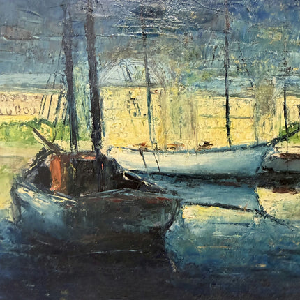 Traditional Seascape Oil Painting "Sailboats Dock" Vintage French Art Holland Art Shop