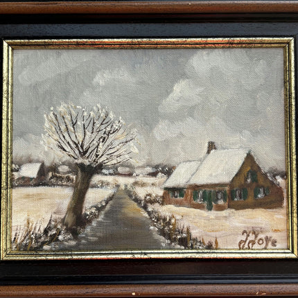 Traditional Winter Landscape Oil Painting "Snowy Tree" Rustic Small Art Holland Art Shop