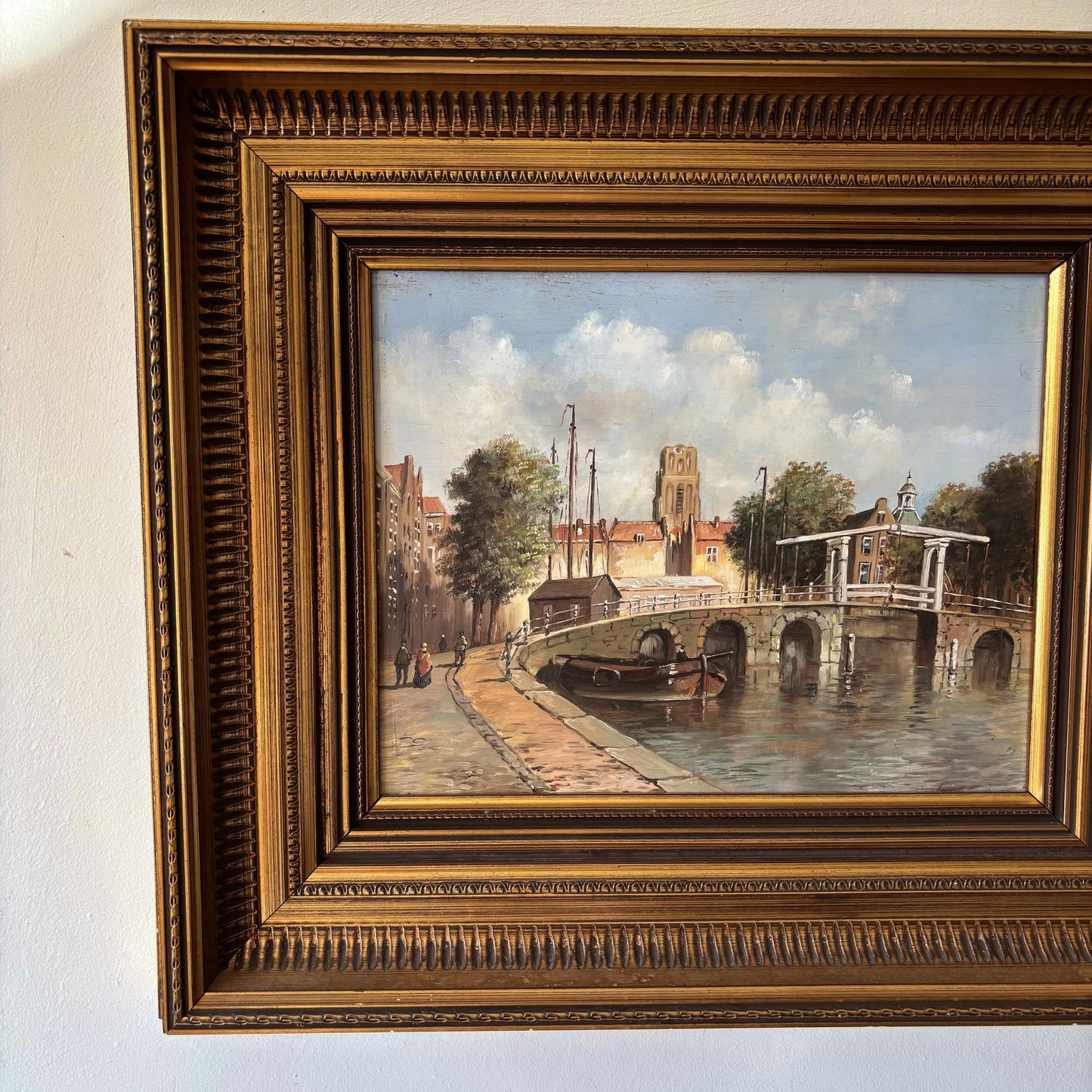 Expressive Oil Painting Cityscape "Stone Bridge" Vintage Medium Art
