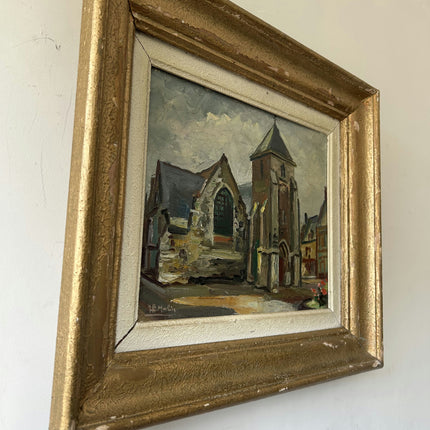 Traditional Cityscape Oil Painting "Stone Church" Refined Small Art Holland Art Shop