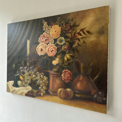 Rustic Floral Still Life Oil Painting "Peach Roses" Detailed Art Holland Art Shop