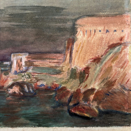 Expressive Seascape Drawing "Rocky Shore" Detailed Small Artwork Holland Art Shop