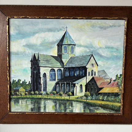 Ca. 1910 Cityscape Oil Painting "Riverside Church" Elegant Artwork Holland Art Shop