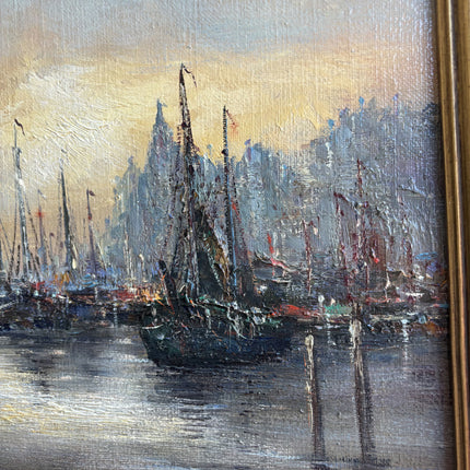 Rustic Harbor Scene Oil Painting "Gilded Frame" Elegant Artwork Holland Art Shop
