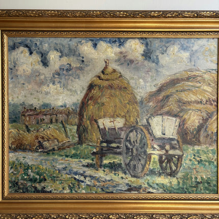 Original Farm Oil Painting "Haystack Cart" Refined Large Artwork Holland Art Shop