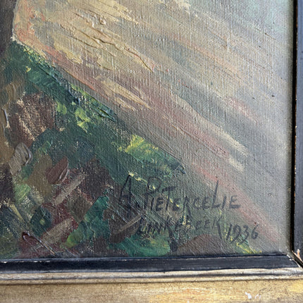 1936 Landscape Oil Painting "Arched Bridge" Artwork Holland Art Shop