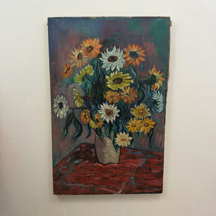 Detailed Floral Still Life Oil Painting "Sunflower Vase" Vintage Large Art Holland Art Shop