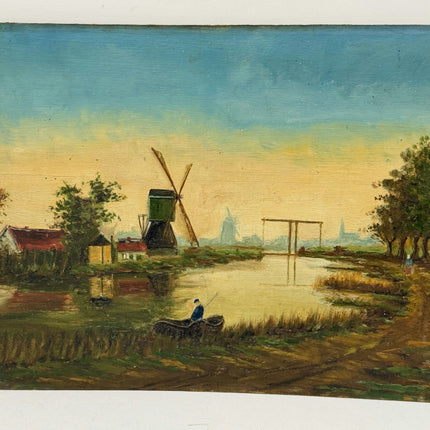 Original Harbor Scene Oil Painting "Green Bush" Detailed Art Holland Art Shop