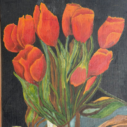 Elegant Still Life Oil Painting "Red Tulips" Original Art Holland Art Shop